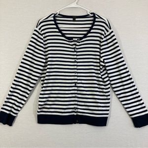 J. Crew Navy White Striped Button Cardigan Size XL